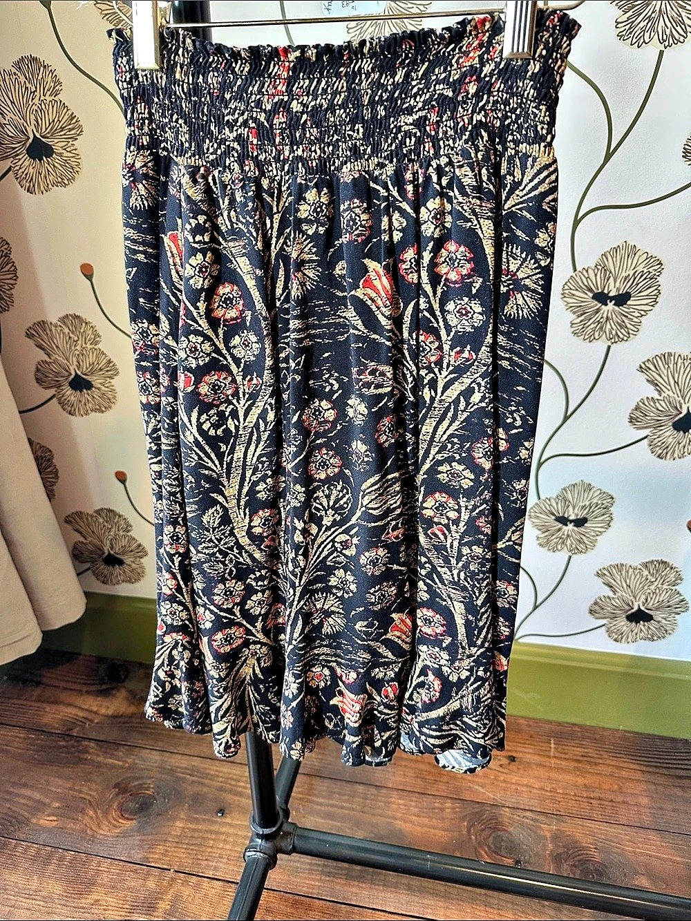 Peruvian Connection Floral Midi Skirt Blue XS Like New